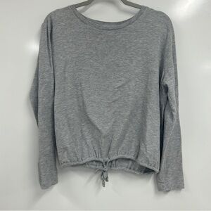 0286 Gray Waffle Knit Drawstring Hem Long Sleeve Top slouch grunge top